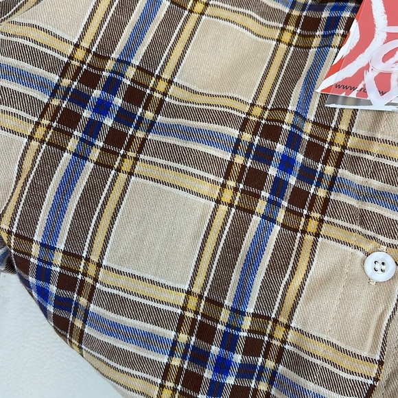 ROMWE tan/blue/gold plaid button down - Picture 5 of 5